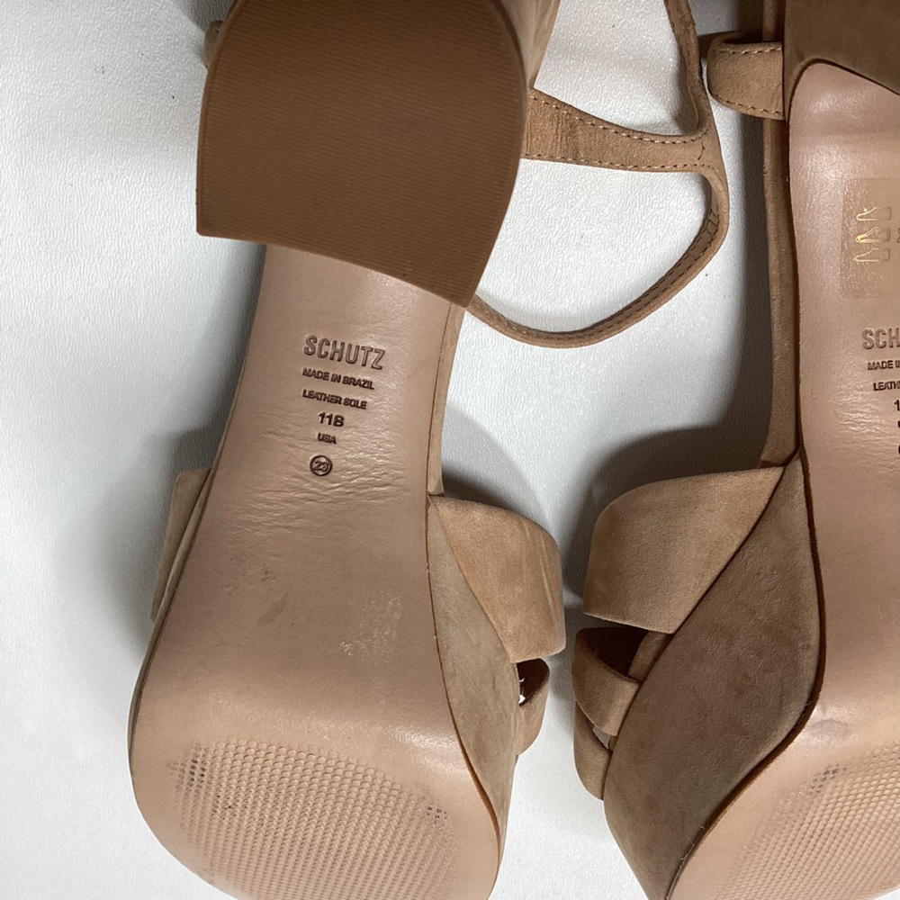 Schutz Keefa Nubuck Platform Ankle Strap Block Heel Sandals Size 11 - Picture 14 of 16